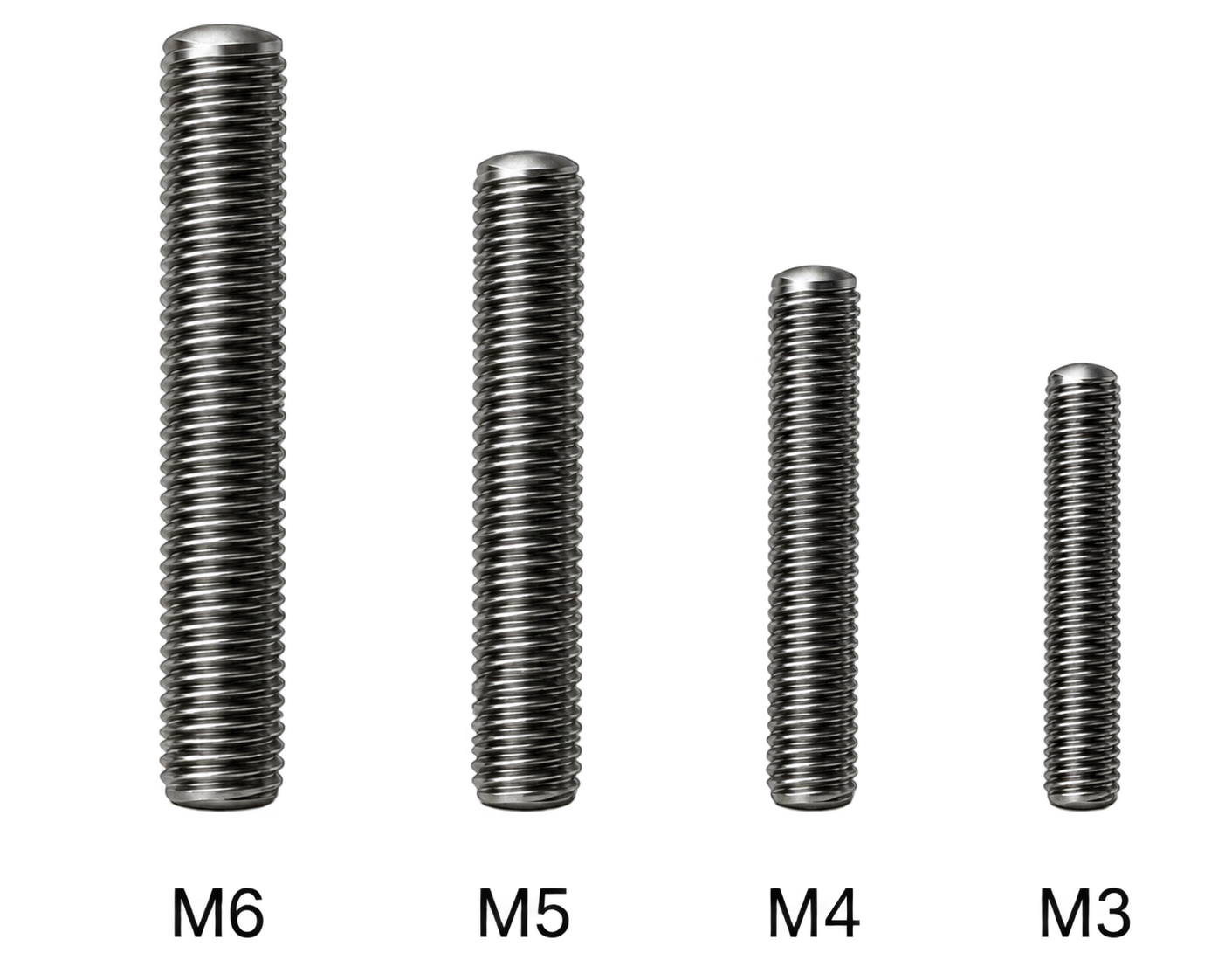 M6, M5, M4 and M3 threaded fasteners