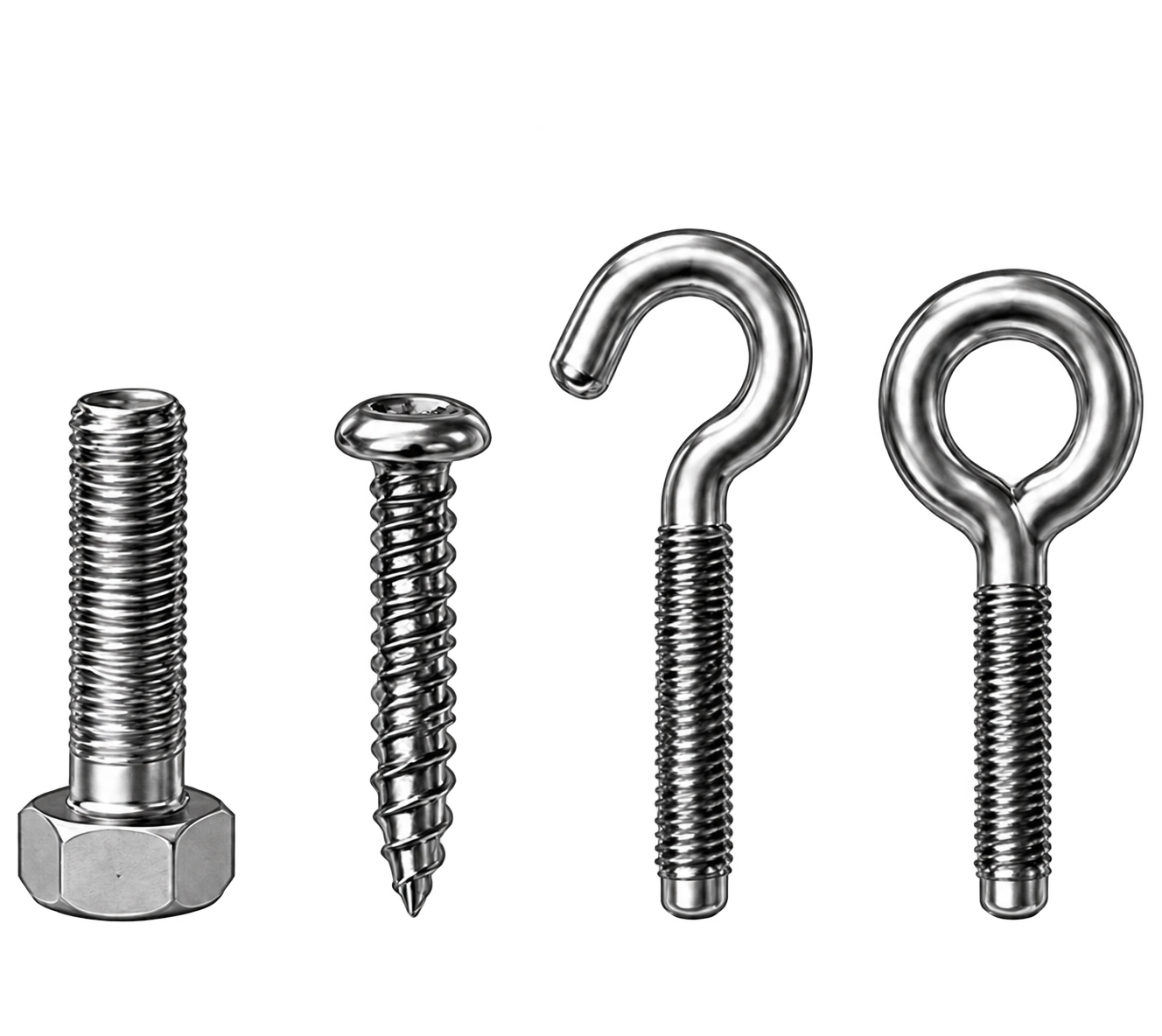 Bolt, screw, hook and eye fittings